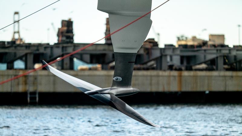 Wingfoil and flush camera - American Magic - AC75 - Day 1 - May 7, 2024 - Barcelona photo copyright Alex Carabi / America's Cup taken at New York Yacht Club and featuring the AC75 class
