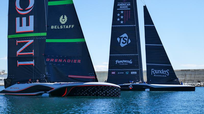 American Magic and INEOS Britannia present quite different hull profiles - AC75 - May 8, 2024 - Barcelona photo copyright Alex Carabi / America's Cup taken at New York Yacht Club and featuring the AC75 class