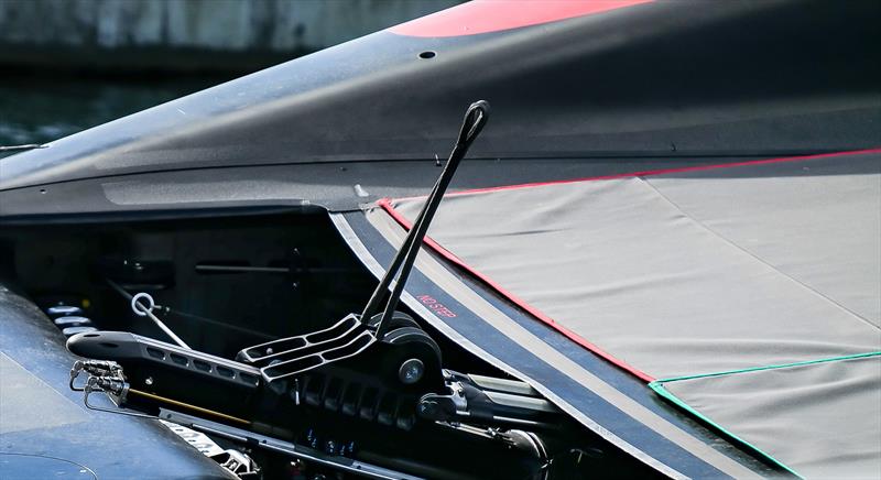The Emirates Team NZ main sheet system allows each skin of the double skinned mainsail to be sheeted independently - forming the optimum shape on each tack photo copyright Sam Thom / America's Cup taken at Royal New Zealand Yacht Squadron and featuring the AC75 class