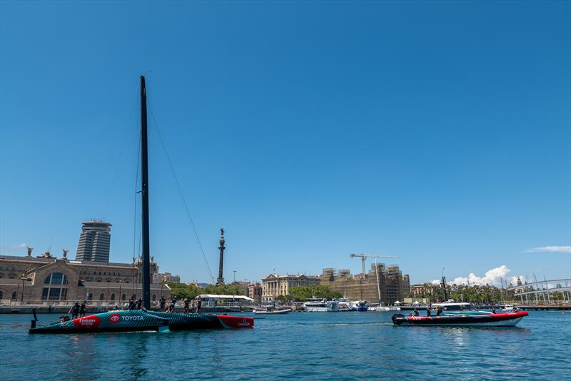 Emirates Team New Zealand sail their AC75  in Barcelona, Spain - July 2024 - photo © Hamish Hooper/ETNZ