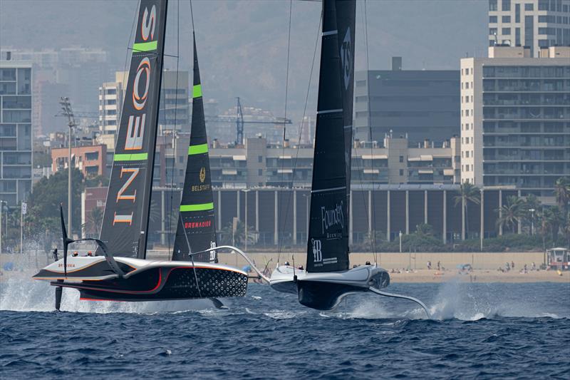 INEOS Britannia vs. NYYC American Magic -  AC75  - Louis Vuitton Preliminary Event - Day 1 - Barcelona - August 22, 2024 - photo © Ian Roman / America's Cup