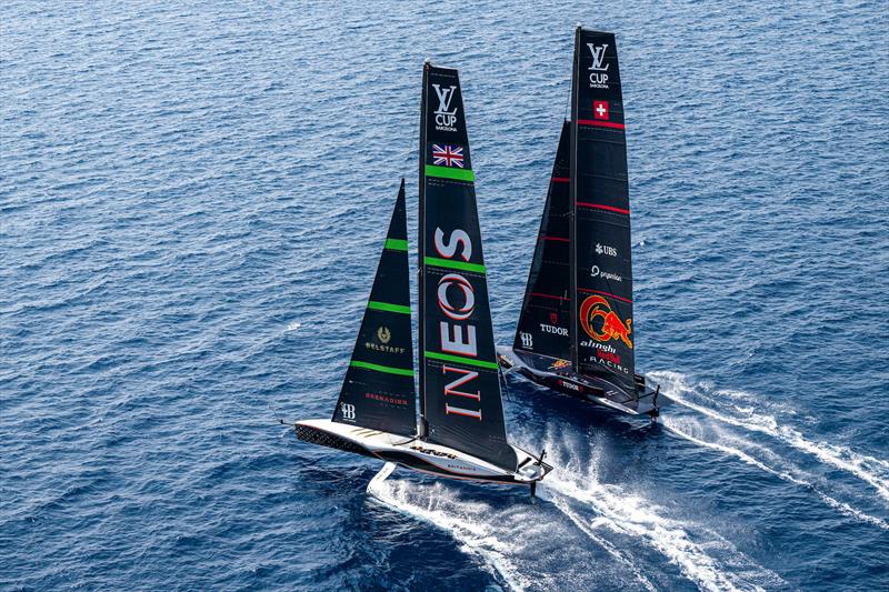 INEOS Britannia vs. Alinghi Red Bull Racing on Louis Vuitton Preliminary Regatta Barcelona Day 3 - August 24th 2024 - photo © Ricardo Pinto / America's Cup