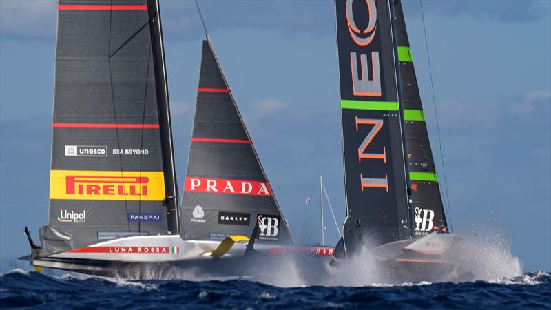 Luna Rossa Prada Pirelli vs. INEOS Britannia (start of race 8) on Louis Vuitton Cup Final Race Day 5 - October 1, 2024 - photo © David Maynard / www.alleycatphotographer.com