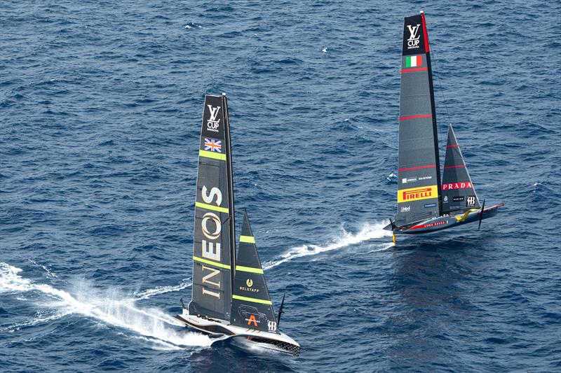 Luna Rossa Prada Pirelli vs. INEOS Britannia in Race 9 of the Louis Vuitton Cup Final on Race Day 6 - October 2, 2024  - photo © Ian Roman / America's Cup