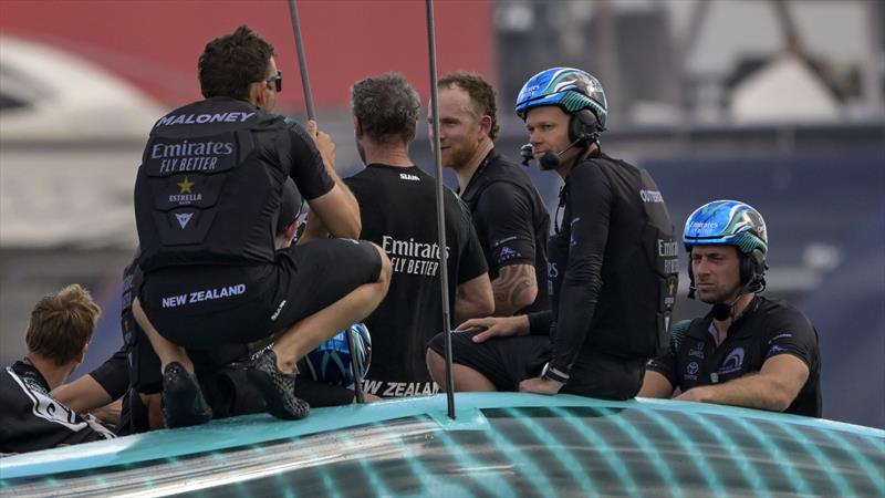 Emirates Team New Zealand on their way back to the dock after Louis Vuitton 37th America's Cup Race 6 - October 16, 2024 - photo © David Maynard / www.alleycatphotographer.com