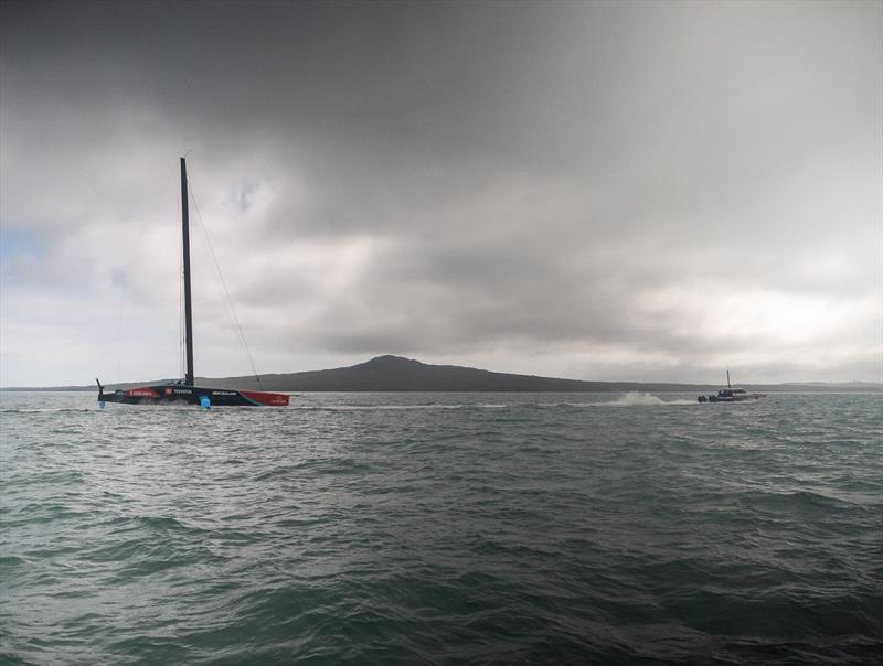 Under tow to the Paddock - Emirates Team New Zealand - AC75 Taihoro - Auckland - March 13, 2026 - photo © Hamish Hooper / Emirates Team New Zealand