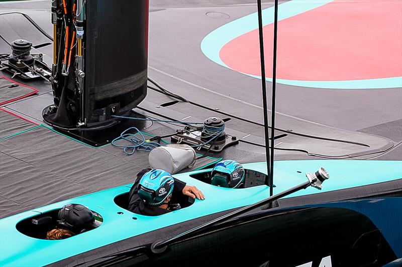 The AC75 is believed to be helmed from the centre fox-hole - Emirates Team New Zealand, Taihoro, AC75, Day 2 - March 16, 2026 - photo © Richard Gladwell - Sail-World.com/nz