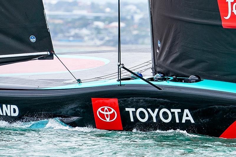 Limited visibility from leeward fox-holes and jib sheet -  Emirates Team New Zealand, Taihoro, AC75, Day 2 - March 16, 2026 - photo © Sam Thom / America's Cup