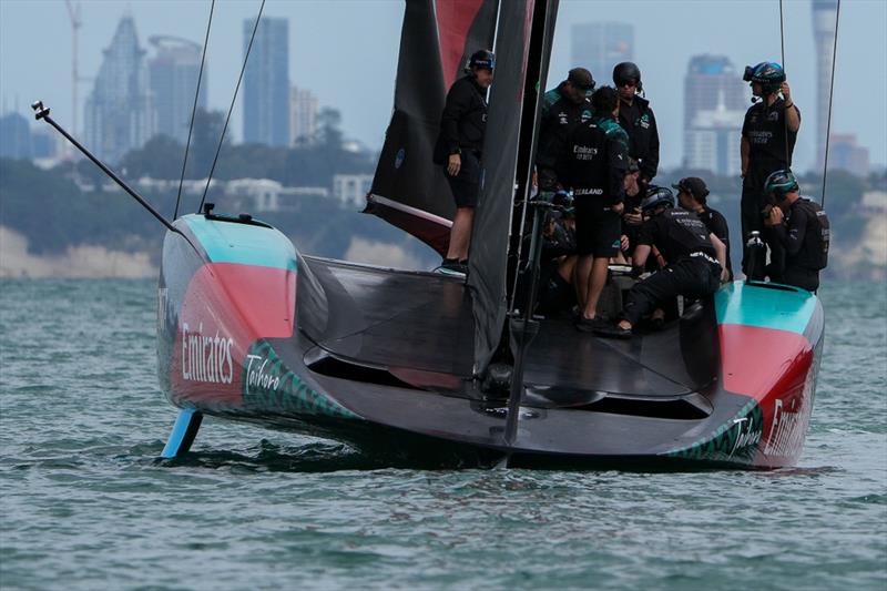 Closer view of the mainssail sheeting - Emirates Team New Zealand, Taihoro, AC75, Day 2 - March 16, 2026 - photo © Sam Thom / America's Cup