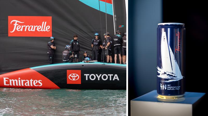 Emirates Team New Zealand has signed a new partnership with historic Italian mineral water brand Ferrarelle photo copyright James Somerset/Emirates Team NZ taken at Royal New Zealand Yacht Squadron and featuring the AC75 class