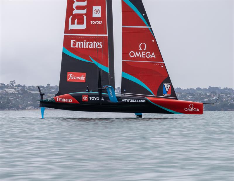 Emirates Team New Zealand sail their AC75 Taihoro in Auckland during testing and development for the Louis Vuitton 38th America's Cup. With Guest Racer Chris Lethbridge from Emirates - photo © Hamish Hooper/Emirates Team NZ