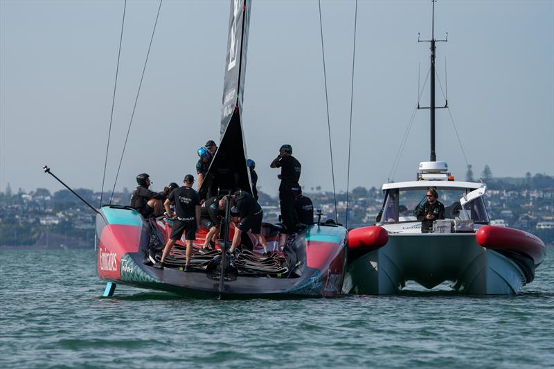 Raising the two-skin mainsail - Emirates Team New Zealand, Taihoro, AC75, Day 3 - March 19, 2026 - photo © Sam Thom / America's Cup