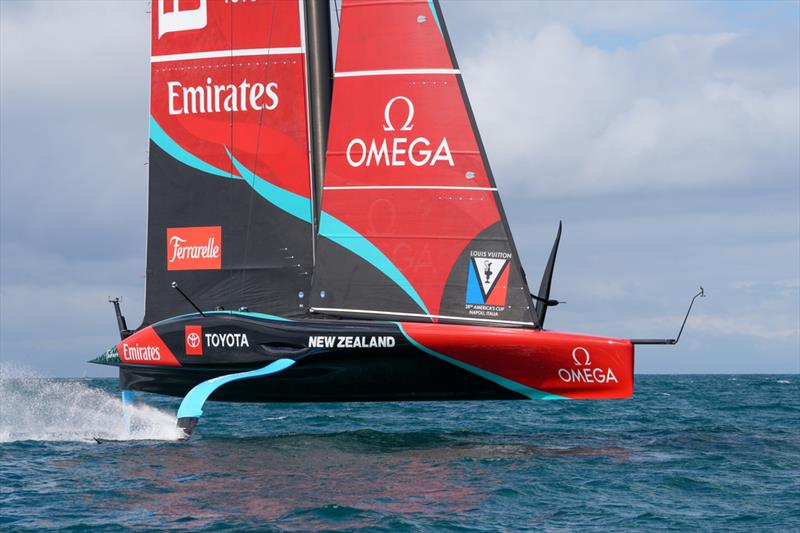 Sending it - Emirates Team New Zealand, Taihoro, AC75, Day 5 - March 23, 2026 photo copyright Sam Thom / America's Cup Recon taken at Royal New Zealand Yacht Squadron and featuring the AC75 class