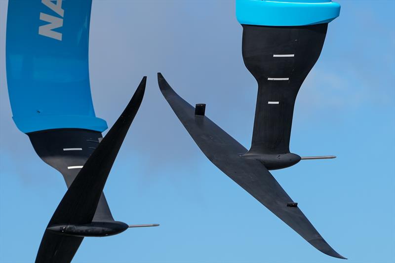 Cameras on the starboard wingfoil and with Pitot tubes fitted to both - Emirates Team New Zealand -  AC75 - Day 13 - August 28, 2026 - photo © Sam Thom / America's Cup