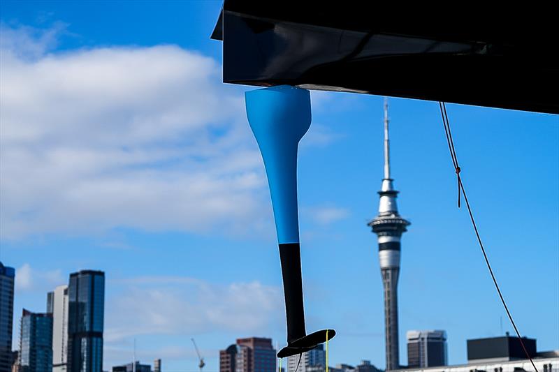 The narrow chord span rudder rotates is curved on its upper surface to permit rotation - Emirates Team New Zealand -  AC75 - Day 13 - August 28, 2026 - photo © Sam Thom / America's Cup
