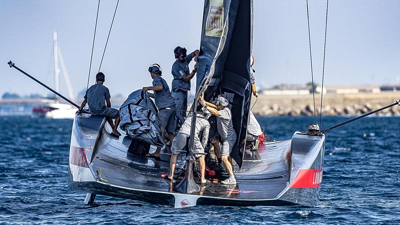 Crew aside, the deck shape provides a clean end plate on the rig - Day 7 - Luna Rossa (ITA) - July 1, 2026 - Cagliari, Sardinia - photo © Ivo Rovira