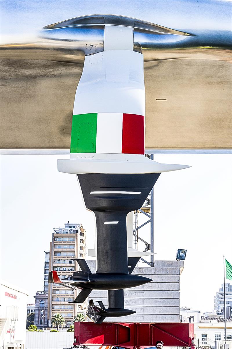 The `anvil` remains on the wing foil arm to bring it up to weight - Day 7 - Luna Rossa (ITA) - July 1, 2026 - Cagliari, Sardinia - photo © Ivo Rovira