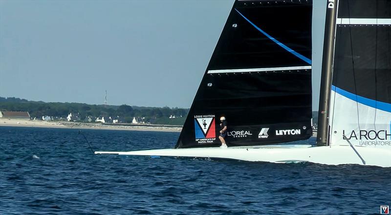 La Roche-Posay Racing Team's AC75's bow is near submerged after a capsize - Lorient - Day 4 - July 7, 2026. - photo © La Roche-Posay Racing Team