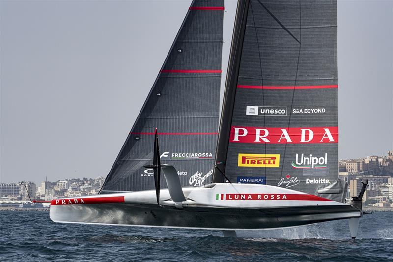 Normal rudder and rudder foil immersion - Luna Rossa (ITA) - Day 18 - August 26, 2026 - Cagliari, Sardinia  photo copyright Ivo Rovira / America's Cup Recon taken at Circolo della Vela Sicilia and featuring the AC75 class