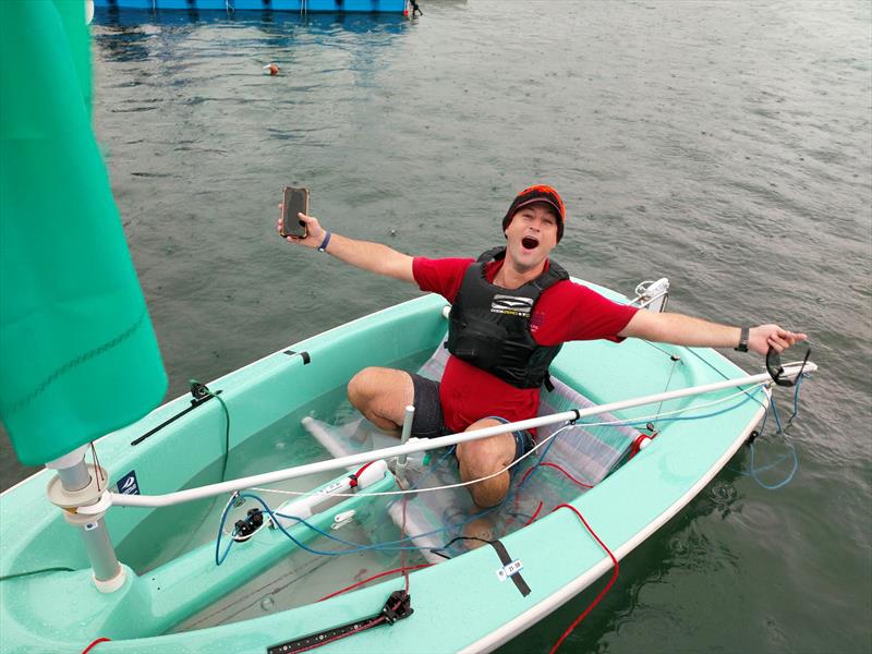 Mike Everitt after a stormy tow-in during the 2021 Hansa World Championships at Palermo, Sicily photo copyright Claire Morris taken at  and featuring the Hansa class