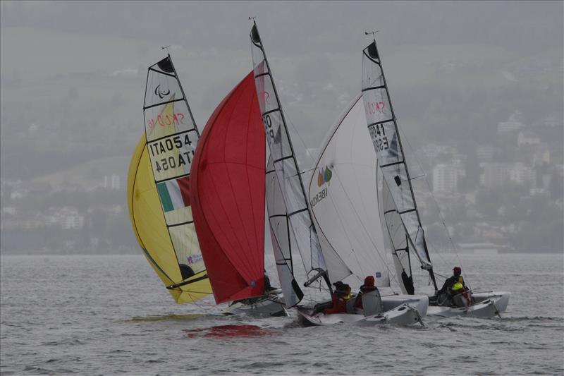 SKUD18's during the Access Europeans day 3 in Arbon, Switzerland photo copyright www.sailability.ch taken at Yacht Club Arbon and featuring the Hansa class