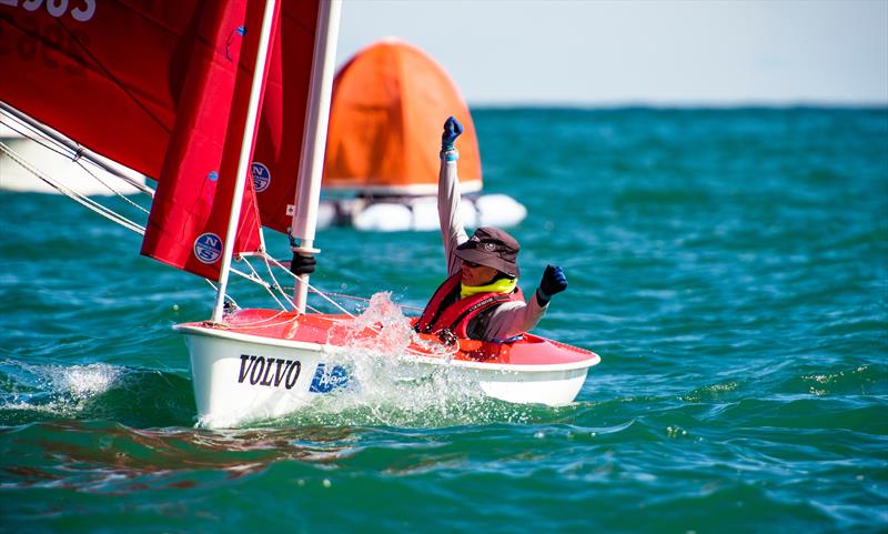 Chris Symonds (AUS) celebrates his win in the Hansa Mens  - Final Day - Para Sailing World Championship, Sheboygan, Wisconsin, USA photo copyright Cate Brown taken at  and featuring the Hansa class