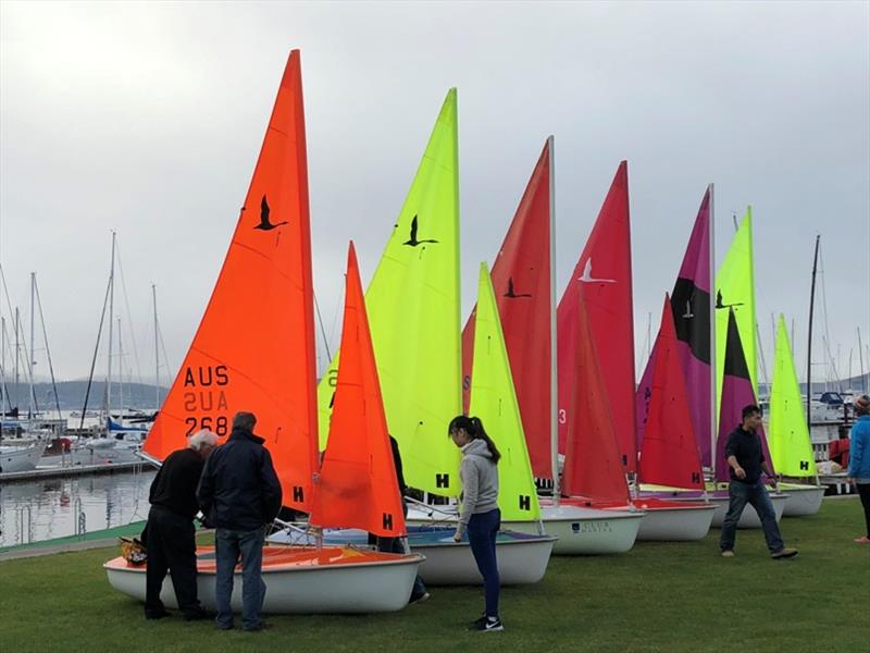 Hansa 303 dinghies at the Derwent Sailing Squadron prepare for sailing photo copyright Jane Austin taken at Derwent Sailing Squadron and featuring the Hansa class