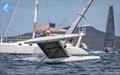 Kuba Surowiec accedentally capsizes at the line as triple World Champion .- Day 5 Predictwind A-Class Catamaran World Championships - Milford, NZ - November 16, 2025
