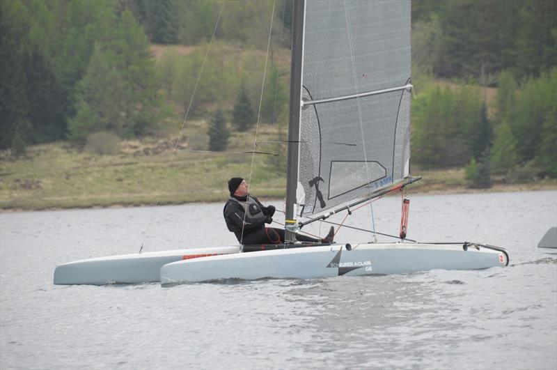 Derek Gibb on his Schurer G6 during the Kielder Water Sailing Club May Open photo copyright Adrian Langford taken at Kielder Water Sailing Club and featuring the A Class Catamaran class