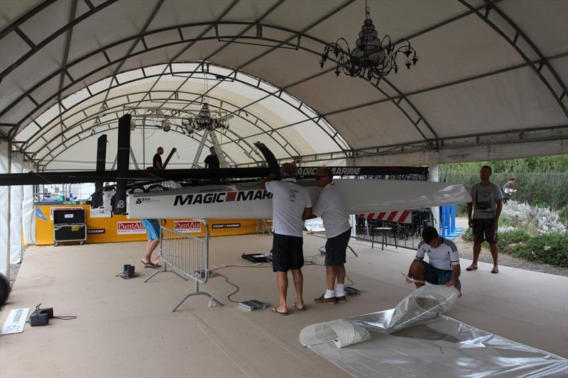 Measurers doing their job ahead of the A Class Cat Worlds at Punta Ala photo copyright Gordon Upton taken at Centro Velico Punta Ala and featuring the A Class Catamaran class