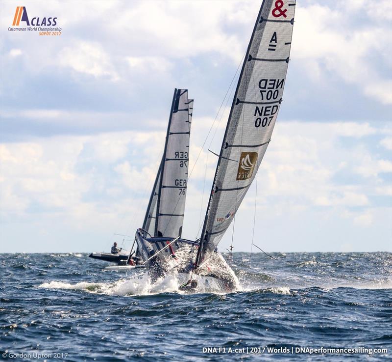 A Class Cat Worlds day 3 photo copyright Gordon Upton taken at Sopot Sailing Club and featuring the A Class Catamaran class