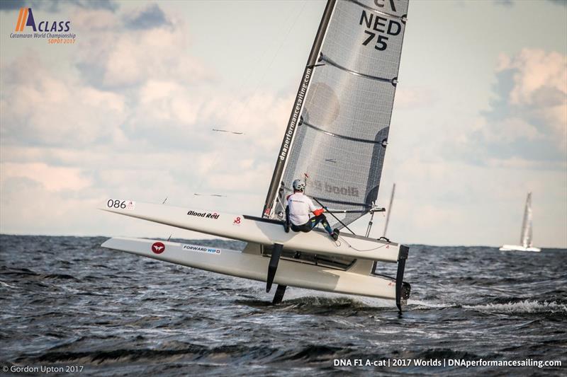 A Class Cat Worlds day 3 photo copyright Gordon Upton taken at Sopot Sailing Club and featuring the A Class Catamaran class