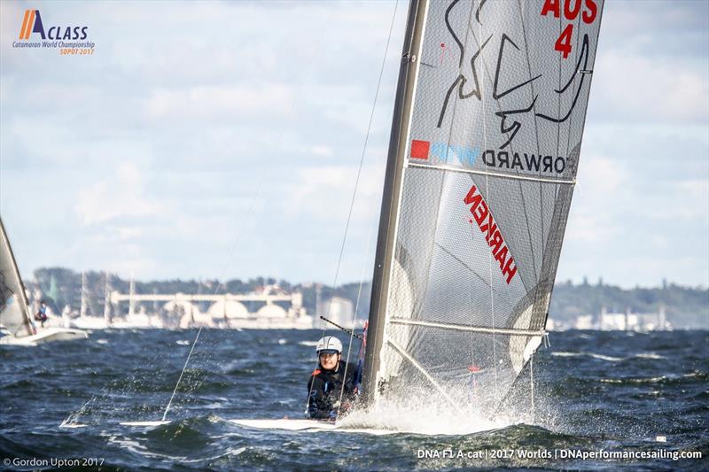 A Class Cat Worlds day 3 photo copyright Gordon Upton taken at Sopot Sailing Club and featuring the A Class Catamaran class