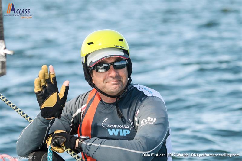 2000 Olympics sailor Adam May sends love at the A Class Cat Worlds photo copyright Gordon Upton taken at Sopot Sailing Club and featuring the A Class Catamaran class