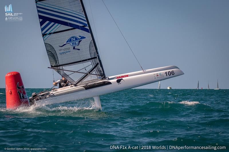 A Cat World Championship 2018 day 3 photo copyright Gordon Upton / www.guppypix.com taken at Hervey Bay Sailing Club and featuring the A Class Catamaran class