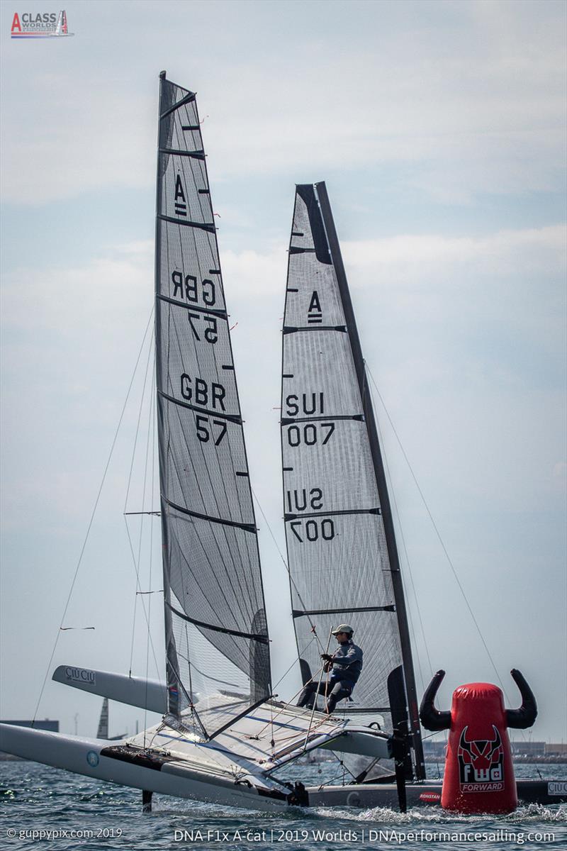 GBR Olympian Adam May, gets airtime on day 3 of the A Class Cat Worlds at the WPNSA photo copyright Gordon Upton / www.guppypix.com taken at Weymouth & Portland Sailing Academy and featuring the A Class Catamaran class