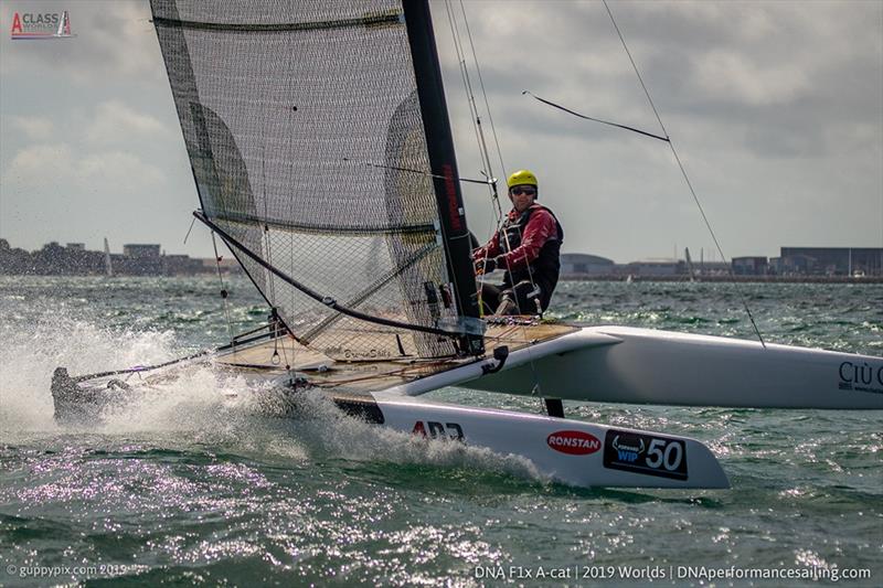 Open Runner up, Dave Shaw (NZL) in the A Class Cat Worlds at the WPNSA photo copyright Gordon Upton / www.guppypix.com taken at Weymouth & Portland Sailing Academy and featuring the A Class Catamaran class