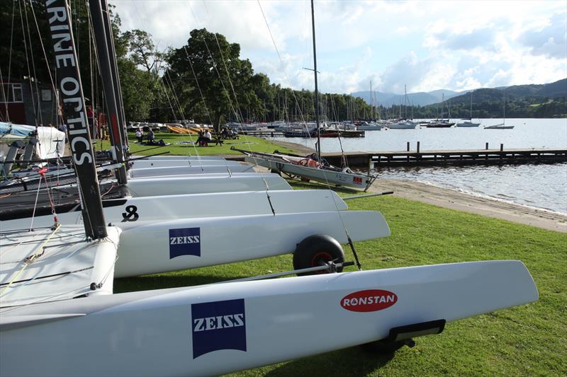 Cats lined up at Ullswater photo copyright Gordon Upton / www.guppypix.com taken at Ullswater Yacht Club and featuring the A Class Catamaran class
