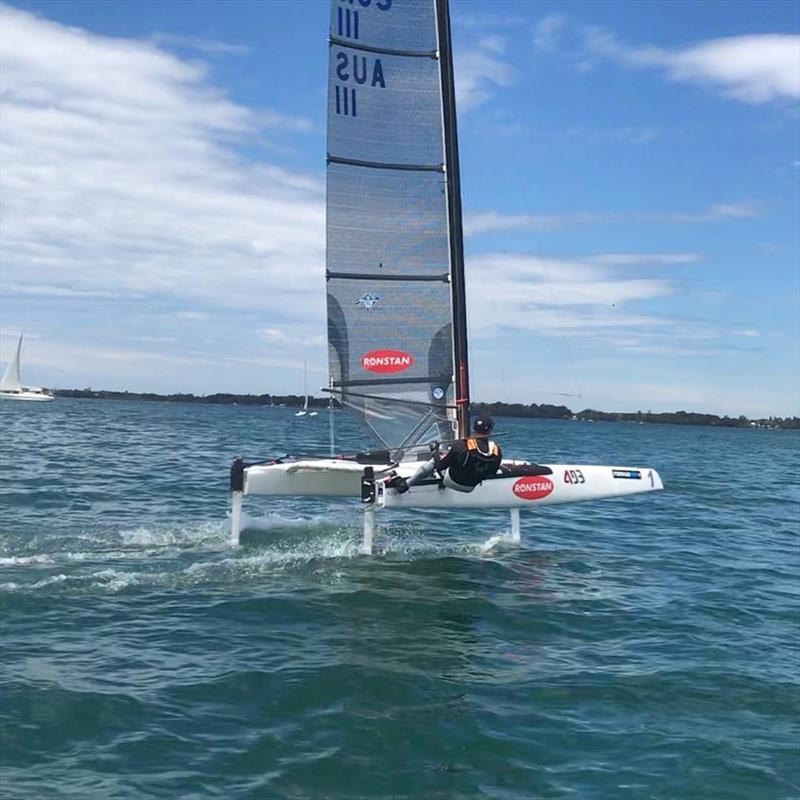 Glenn Ashby foiling his way towards his 11th Australian A Class Catamaran Championship - photo © Gavin Reitman