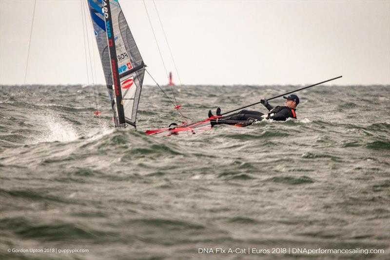 Glenn Ashby didn't even need a boat on day 2 of the A Class Catamaran European Championships in Warnemunde photo copyright Gordon Upton / www.guppypix.com taken at  and featuring the A Class Catamaran class