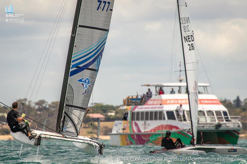 A Cat World Championship 2018 - Day 1 photo copyright Gordon Upton / www.guppypix.com taken at Hervey Bay Sailing Club and featuring the A Class Catamaran class