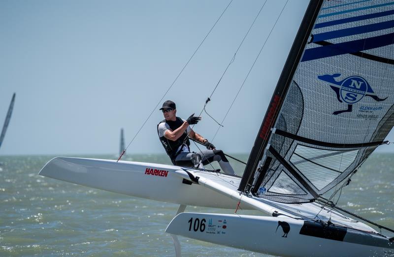 Emirates Team New Zealand's Peter Burling competing in the A-Class Catamaran World Championships in Hervey Bay, Queensland, Australia. - photo © Josh McCormack