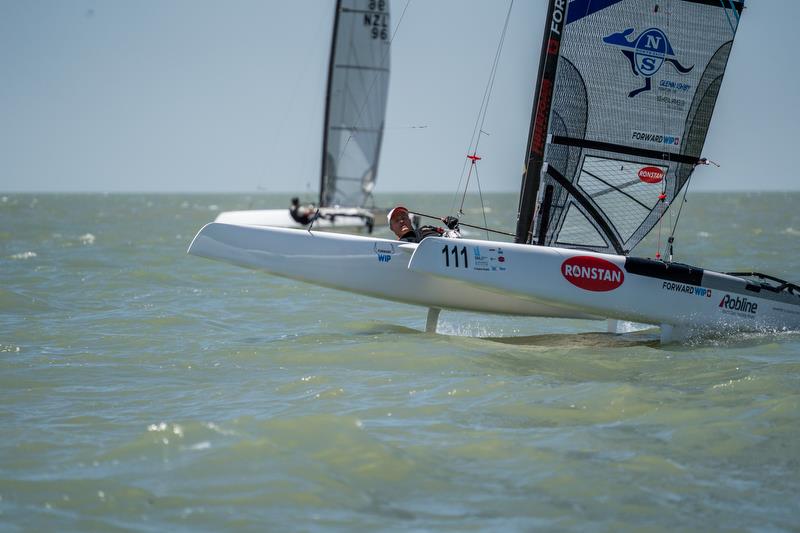 Emirates Team New Zealand's Glenn Ashby competing in the A-Class Catamaran World Championships in Hervey Bay, Queensland, Australia photo copyright Josh McCormack taken at Hervey Bay Sailing Club and featuring the A Class Catamaran class