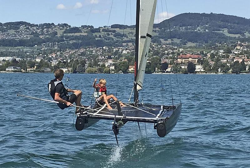 Taking kids on board the A-Class cat known as 'Proof of Concept' photo copyright Nils Frei / Yves Detrey taken at  and featuring the A Class Catamaran class