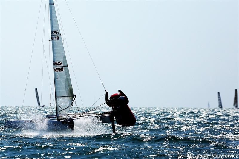 Race 3 became survival mode as the wind increased to 20 knots, 2 knots short of the class limit - A Class Cat GBR National Championships at Weymouth - photo © Paula Kopylowicz Exploder