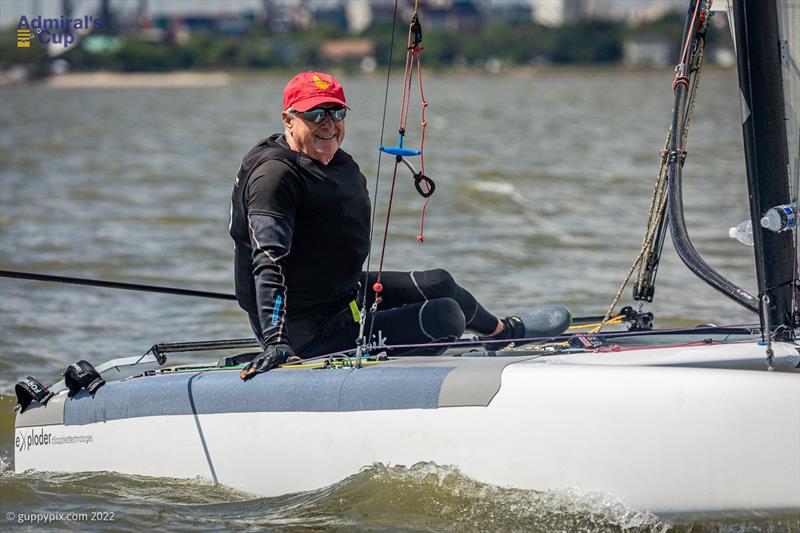 The Admiral himself - Ben Hall at the A Cat Admiral's Cup 2022 photo copyright Gordon Upton / www.guppypix.com taken at Houston Yacht Club and featuring the A Class Catamaran class