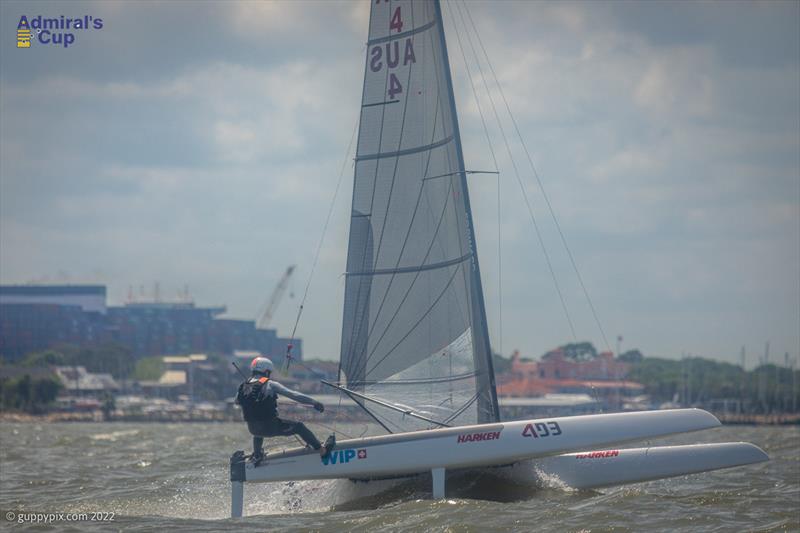 Brewin coping with the chop at the A Cat Admiral's Cup 2022 photo copyright Gordon Upton / www.guppypix.com taken at Houston Yacht Club and featuring the A Class Catamaran class