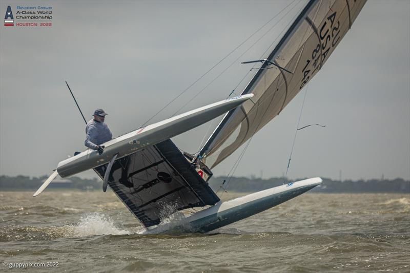 Well saved sir!  Amazingly Chris Bolton USA 148, got this back again on day 2 of the Beacon Group A-Class Catamaran World Championships in Texas - photo © Gordon Upton / www.guppypix.com