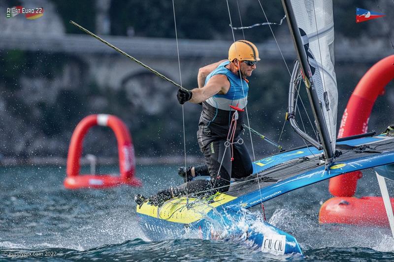 A-Class European Championships day 1 photo copyright Gordon Upton / www.guppypix.com taken at Circolo Vela Arco and featuring the A Class Catamaran class