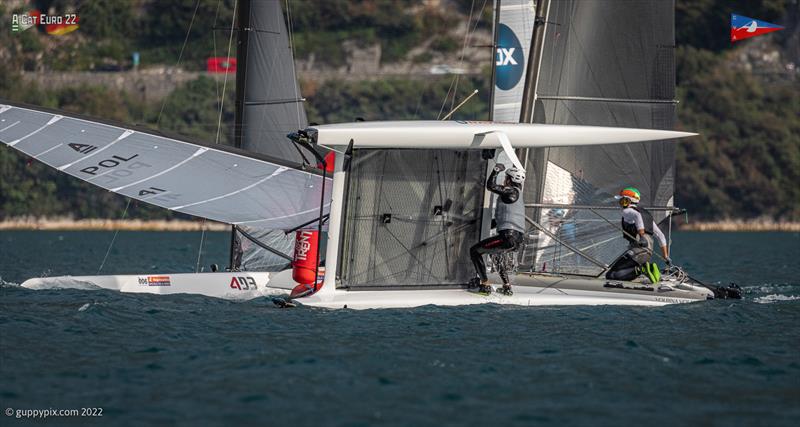 A-Class European Championships day 2 photo copyright Gordon Upton / www.guppypix.com taken at Circolo Vela Arco and featuring the A Class Catamaran class